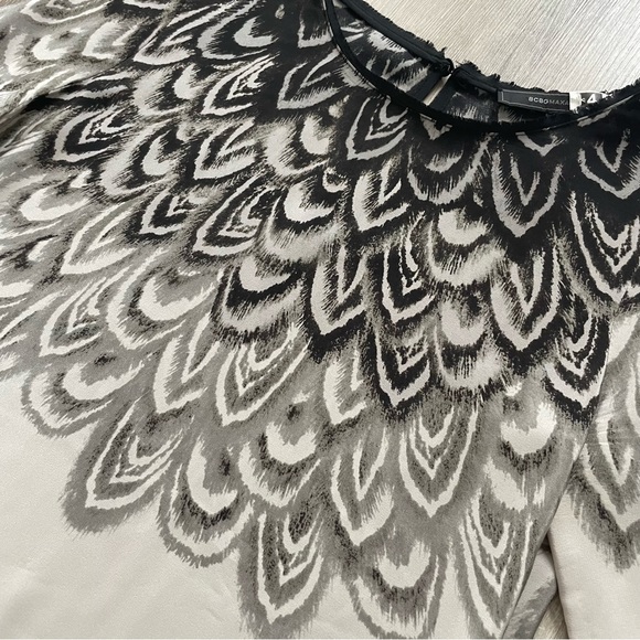 BCBGMaxAzria Tina Silk Feather Print Shift Dress with Slip Mini Gray Taupe - Picture 3 of 14
